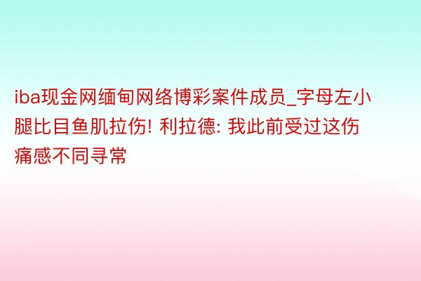 iba现金网缅甸网络博彩案件成员_字母左小腿比目鱼肌拉伤! 利拉德: 我此前受过这伤 痛感不同寻常